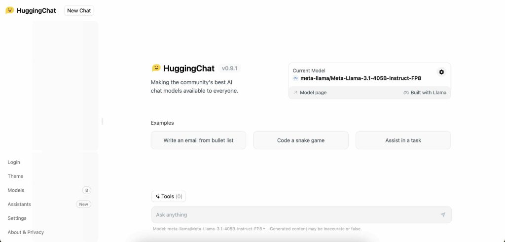 HuggingChat for test Llama3.1